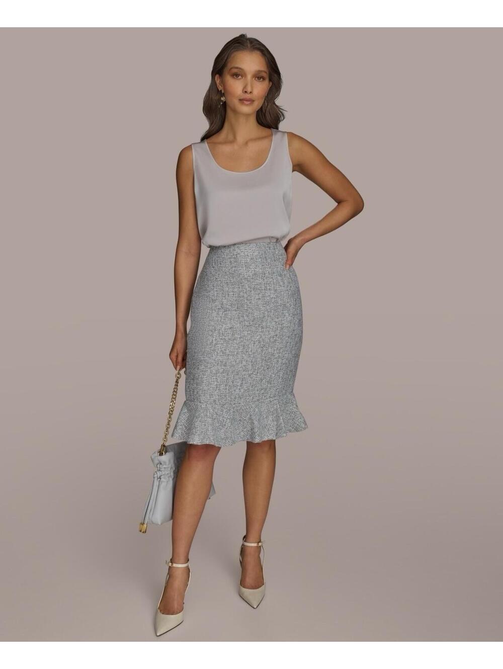 $99 Donna Karan New York Women's Tweed Ruffle Hem Skirt Petite Limestone Size 16 - Picture 6 of 11